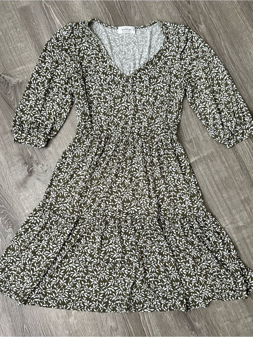 Kaileigh Olive Green & White Floral V-Neck Tiered Midi Dress